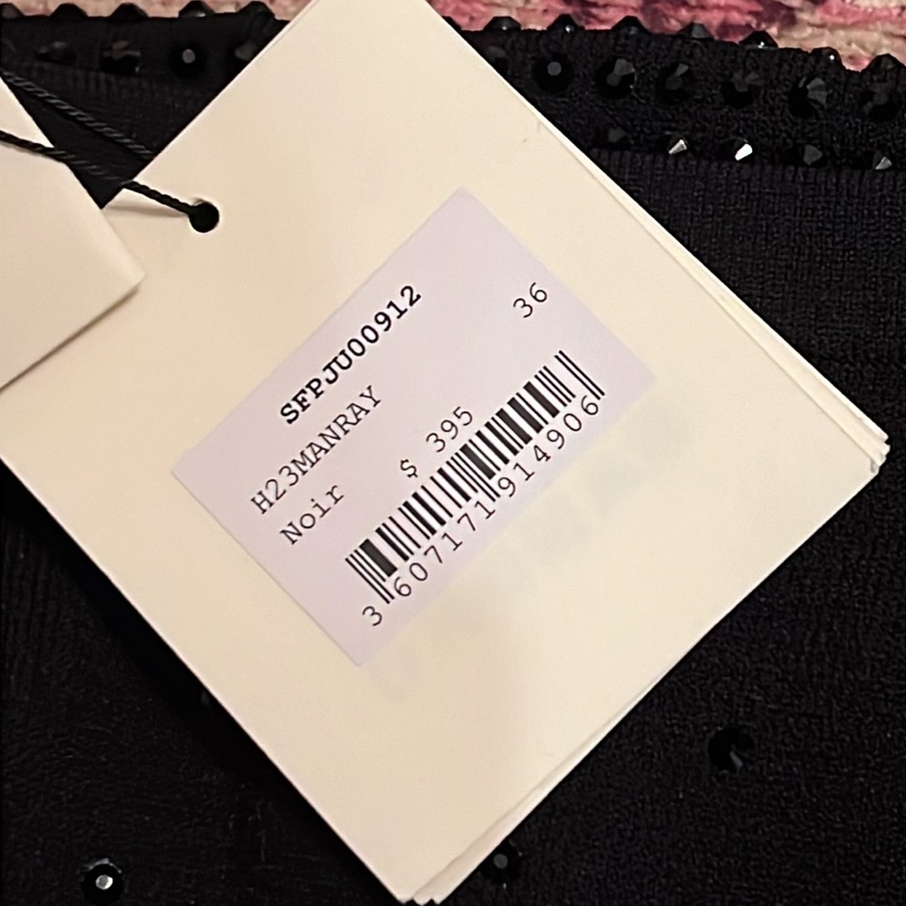 NWT Sandro Manray Black Rhinestone-embellished Midi Skirt—with seam rip - Picture 11 of 11